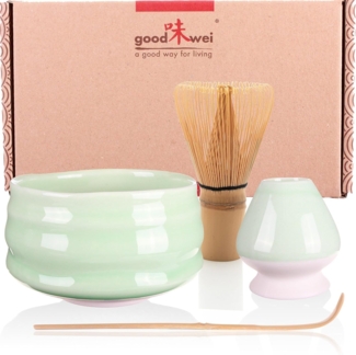 Goodwei Teeschale Matcha Teezeremonie Set "Minto" mit Teeschale, Besen und Besenhalter, Keramik