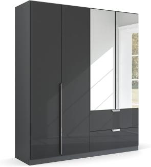 Kleiderschrank Drehtürenschrank Glamour | 4-türig | mit Spiegeltüren & Schubkästen | effektgrau Hochglanz / grau metallic | 181 x 210 x 54