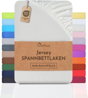 NatureMark Jersey Spannbettlaken, Spannbetttuch 100% Baumwolle in vielen Größen und Farben MARKENQUALITÄT ÖKOTEX Standard 100 | 200x220 cm +40 Steg - Creme/Natur