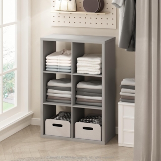 Furinno Cubic Offenes Rückwand-Multifunktionsregal für Kleidung & Schrankaufbewahrung, 6-Fächer, Hellgrau