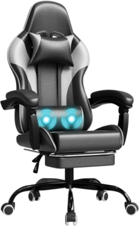JUMMICO Gaming Stuhl, Schreibtischstuhl mit Massagefunktion,Bürostuhl Ergonomisch mit Fußstütze,150 kg, weiß