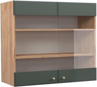 Vicco Küchenschrank Küchenmöbel Fame-Line Landhaus Küche Einbauküche Küchenzeile Blende Unterschrank Hochschrank Hängeschrank (Eiche-Grün-Gold, Hängeglasschrank 80 cm)