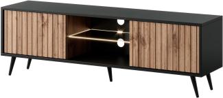 Selsey Bello - TV-Schrank / TV Lowboard in Schwarz und Wotan Eiche mit Lamellen - 135 cm breit