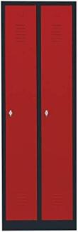 Steelboxx Spind Garderobenschrank Stahlschrank Metallschrank Kleiderspind 180 x 60 x 50 cm Anthrazit/Rot 2 Abteile 510124AR