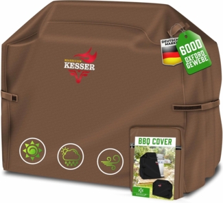 KESSER® Premium BBQ Grillabdeckung Gasgrill Grillhaube Abdeckung Wetterfest - für Weber, Brinkmann, Char Broil Grill Abdeckhaube Schutzhülle | 600D Oxford- Gewebe Reißfest Braun, 147 x 61 x 122 cm (BxTxH)