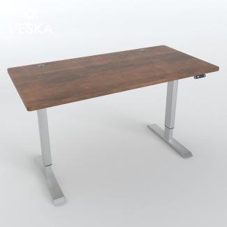 Höhenverstellbarer Schreibtisch (140x70 cm) - Sitz- & Stehpult - Bürotisch Elektrisch Höhenverstellbar mit Touchscreen & Stahlfüßen (Silber/Antik)