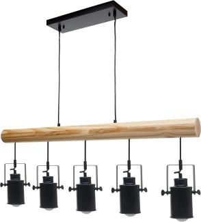 Pendelleuchte HWC-H83, Hängelampe Hängeleuchte, Industrial Vintage Massiv-Holz Metall schwarz ~ 5 Spotlampenschirme