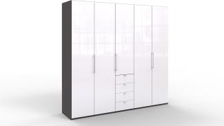 WIEMANN Loft Kleiderschrank, Schlafzimmerschrank, Gleittürenschrank, Drehtürenschrank, mit Schubladen, Glas weiß, Havanna, B/H/T 250 x 236 x 58 cm