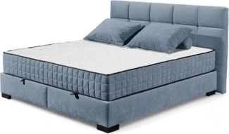 NAGOL A Boxbett 160x200, Denim - Bequemes Doppelbett mit Bettkasten und Premium 9-Zonen-Federkern Wendematratze - 185 x 114 x 214 cm (B/H/T)