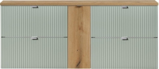 Lomadox Unterschrank NEWPORT-56-GREEN Waschtisch Doppelwaschtisch 120cm, grün und Eiche, gerillte Front