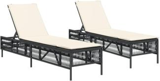 2 Sonnenliegen mit Auflagen Schwarz Poly Rattan