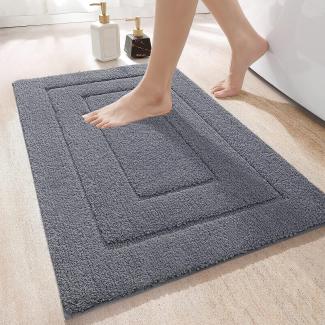 DEXI Badteppich rutschfeste,weicher Badezimmerteppich Wasserabsorbierend Badematte maschinenwaschbar Badvorleger für Dusche,Badewanne und Toilette - Grau,40 x 60 cm