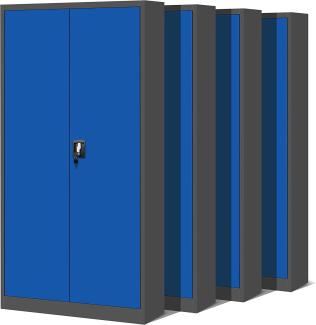 Jan Nowak 4er Set Aktenschrank C001H Büroschrank Metallschrank Stahlschrank Werkzeugschrank Stahlblech Pulverbeschichtet Flügeltürschrank Abschließbar 195 x 90 x 40 cm (anthrazit/blau)