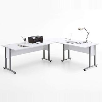 Büro Winkelschreibtisch 120x160 cm COLUMBUS-10 in Brilliantweiß matt - B x H x T ca. : 240 x 75 x 200 cm