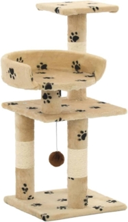 vidaXL Katzen-Kratzbaum mit Sisal-Säulen 65 cm Pfoten-Aufdruck Beige 170610