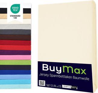 Buymax® Spannbettlaken 160x200 cm Doppelpack 100% Baumwolle Spannbetttuch Bettlaken Jersey, Matratzenhöhe bis 25 cm, Farbe Beige