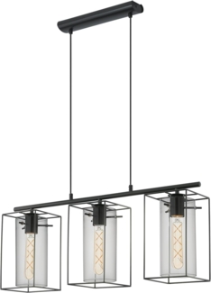 Eglo 49496 Hängeleuchte Loncino Stahl schwarz, Rauchglas E27 3X40W L:74,5cm B:15cm H:110cm dimmbar