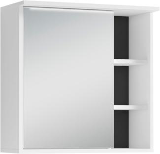 byLIVING Badezimmer Spiegelschrank WELLNESS mit LED-Beleuchtung & Steckdose / Moderner, 1-türiger Spiegel Hängeschrank in Melamin weiß / Wandschrank mit Spiegeltür / B 60, H 61, T 28 cm