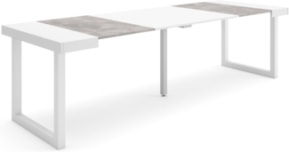 Skraut Home | Ausziehbarertisch | Multifunktionaler ausziehbarer | 260 | Für 12 Gäste | Massivholz Beine | Moderner Stil | Mattweiß und Zement