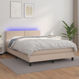 vidaXL Boxspringbett mit Matratze & LED Cappuccino-Braun 140x190cm 3134164