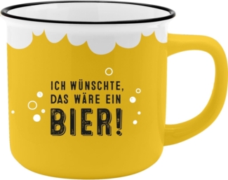 GRUSS & CO Becher mit Motiv "Bier" | New Bone China Porzellan, Emaille-Optik, 35 cl | Lustiges Geschenk, Frühstück | 73912
