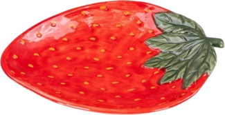 Levandeo® Dekoteller, Teller Erdbeere Keramik 26cm Erdbeerschale Sommer Obst Dekoschale