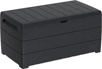 Duramax Cedargrain Durabox 416 Liter/ 110 Gallonen Kissenbox aus Kunststoff, Auflagenboxen für Terrasse und Gartenmöbel, abschließbare Kissenbox aus Kunststoff mit Gasflasche, Dunkelgrau