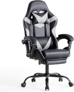 Sweetcrispy Gaming Stuhl, Gaming Chair mit Fußstütze Kopfstütze Lendenwirbelstütze, Ergonomischer PC Stuhl, Höhenverstellbarer Bürostuhl Computerstuhl, Gamer Stuhl, Drehbarer Schreibtischstuhl, Weiß