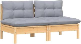 vidaXL 2-Sitzer-Gartensofa mit Grauen Kissen Massivholz Kiefer 3095991
