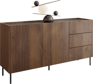 Kommode Tewos K160 3SZ (Farbe: Nuss Warmia / Nuss Warmia + Marmor Schwarz)