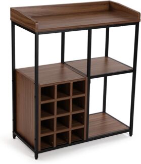 Versa Weinregal, Industrie-Stil, 120 x 65 x 30 cm, MDF-Holz und Metall, Schwarz und Braun