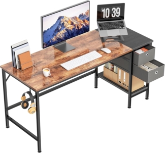 Pc Tisch, Computertisch mit 2 Schubladen, Schreibtisch Bürotisch Schreibtisch Holz, Arbeitstisch Büromöbel fürs Büro, Wohnzimmer, 140 x 75 x 60 cm