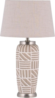 'Traisen' Tischlampe Beige Keramik 48 cm mit dekorativen geometrischen Muster langes Kabel mit Schalter Wohnzimmer Glamour