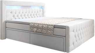 Boxspringbett Sera mit LED und Stauraum (4 Schubladen) 120x200 Weiß H2 (bis 70kg)