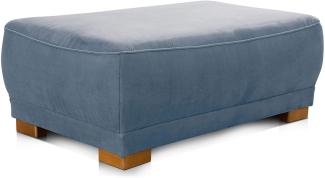 Cavadore Polsterhocker Modeo, Gepolsterter Sitzhocker fürs Wohnzimmer im Landhausstil, Holzfüße, 100 x 40 x 66, Mikrofaser-Bezug, blau