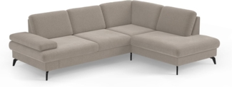 Cavadore Eckcouch Moritz / Ecksofa im trendigen Design mit Sitztiefenverstellung und mattschwarzen Metallfüßen / 262 x 82 x 212 / Flachgewebe, Beige