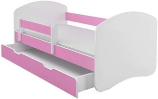 Kinderbett Jugendbett mit einer Schublade und Matratze Weiß ACMA II (160x80 cm + Schublade, Rosa)