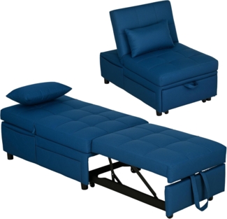 HOMCOM Sessel 3-in-1, mit Bettfunktion, Seitentasche, ausziehbar (Relaxsessel, 1-St, Klappbett), bis 150 kg belastbar, für Wohnzimmer,Schlafzimmer, Blau