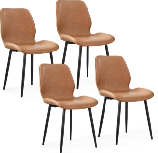 Mondeer Esszimmerstühle 4er Set, Küchenstuhl mit Rückenlehne und Polsterung, Modernes Kunstleder, für Esszimmer Küche Wohnzimmer, Braun