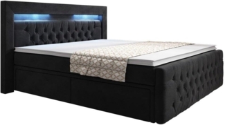 Boxspringbett Sera mit LED und Stauraum (4 Schubladen) 160x200 Schwarz H2 (bis 70kg)