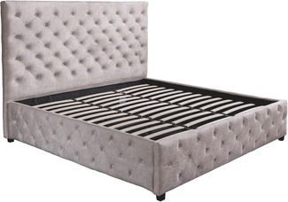 riess-ambiente Boxbett PARIS 180x200cm champagner beige - Samt, inkl. Lattenrost & Bettkasten (Einzelartikel, 1-St), Chesterfield Queensize-Bett mit Stauraum - ideal für Schlafzimmer