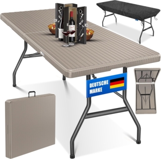 KESSER® Buffettisch Tisch klappbar Kunststoff 183x76 cm Rattan Optik Campingtisch Partytisch Klapptisch Gartentisch 6 Personen Garten Terrasse & Balkon zusammenklappbar inkl. Tragegriff & Cover, Braun