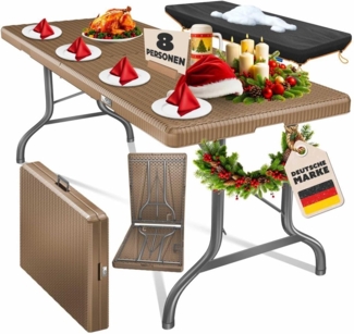 KESSER® Buffettisch Tisch klappbar Kunststoff 183x76 cm Rattan Optik Campingtisch Partytisch Klapptisch Gartentisch 6 Personen Garten Terrasse & Balkon zusammenklappbar inkl. Tragegriff & Cover, Braun