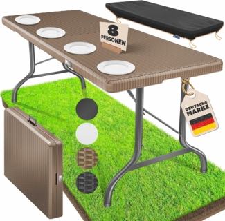 KESSER® Buffettisch Tisch klappbar Kunststoff 183x76 cm Rattan Optik Campingtisch Partytisch Klapptisch Gartentisch 6 Personen Garten Terrasse & Balkon zusammenklappbar inkl. Tragegriff & Cover, Braun
