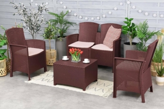Dmora - Lounge-Set für den Außenbereich Urano, Gartenmöbel-Set mit Kissen, Sitzbereich für den Innenbereich in Rattan-Optik, 100% Made in Italy, Braun