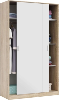 Kleiderschrank mit Zwei Schiebetüren und DREI Einlegeböden, Eichenfarbe und Mattweiß, Maße 120 x 200 x 50 cm