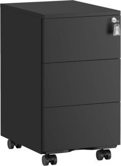 SONGMICS Schubladenschrank, Rollcontainer, mobiler Aktenschrank, Metallschrank, Druckertisch, abschließbar, 3 Schubladen, vormontiert, Büro, Homeoffice, 40 x 30 x 54 cm, Mattschwarz OFC079B01