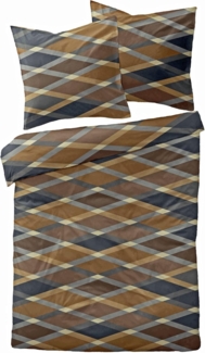 Dormisette Bettwäsche 135x200cm Raute Linien Braun Grau, Biber, 2 teilig, Edelbiber, mit Reißverschluss