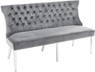 riess-ambiente Sitzbank CASTLE DELUXE 165cm grau / silber (Einzelartikel, 1-St), Esszimmer · Samt · Edelstahl · Rückenlehne · Barock Design