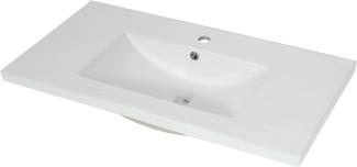 Waschbecken HWC-D16, Waschtisch Handwaschbecken Möbelwaschtisch Badezimmer Bad, Keramik eckig weiß ~ 92cm 30mm Kante